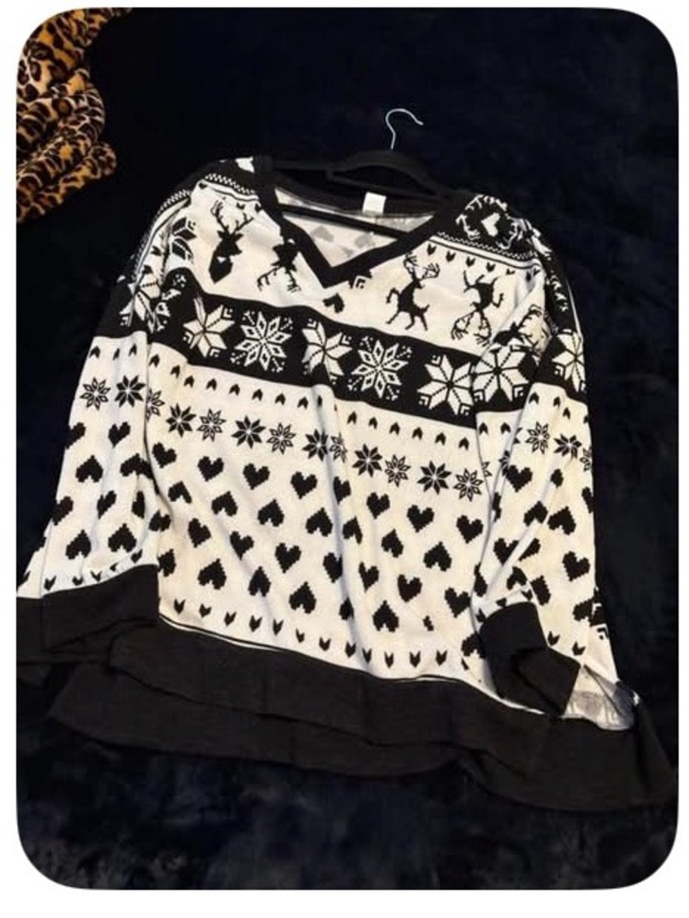 Sew In Love Black & White Reindeer Fair Isle V-Neck Sweater